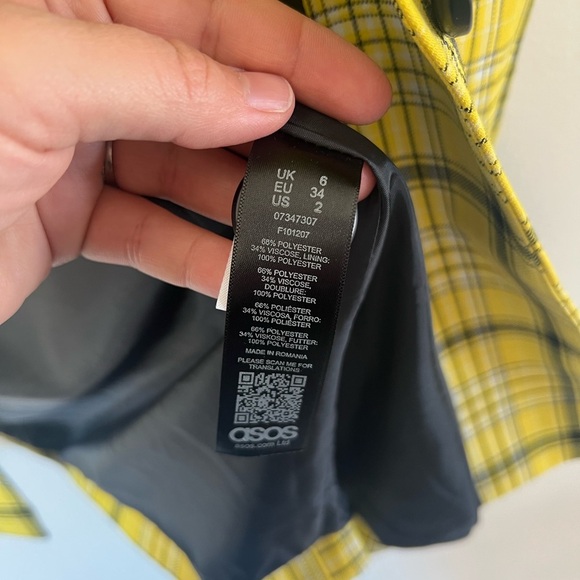 ASOS Yellow & Black Plaid Long Preppy Blazer Size 2 - Picture 8 of 10